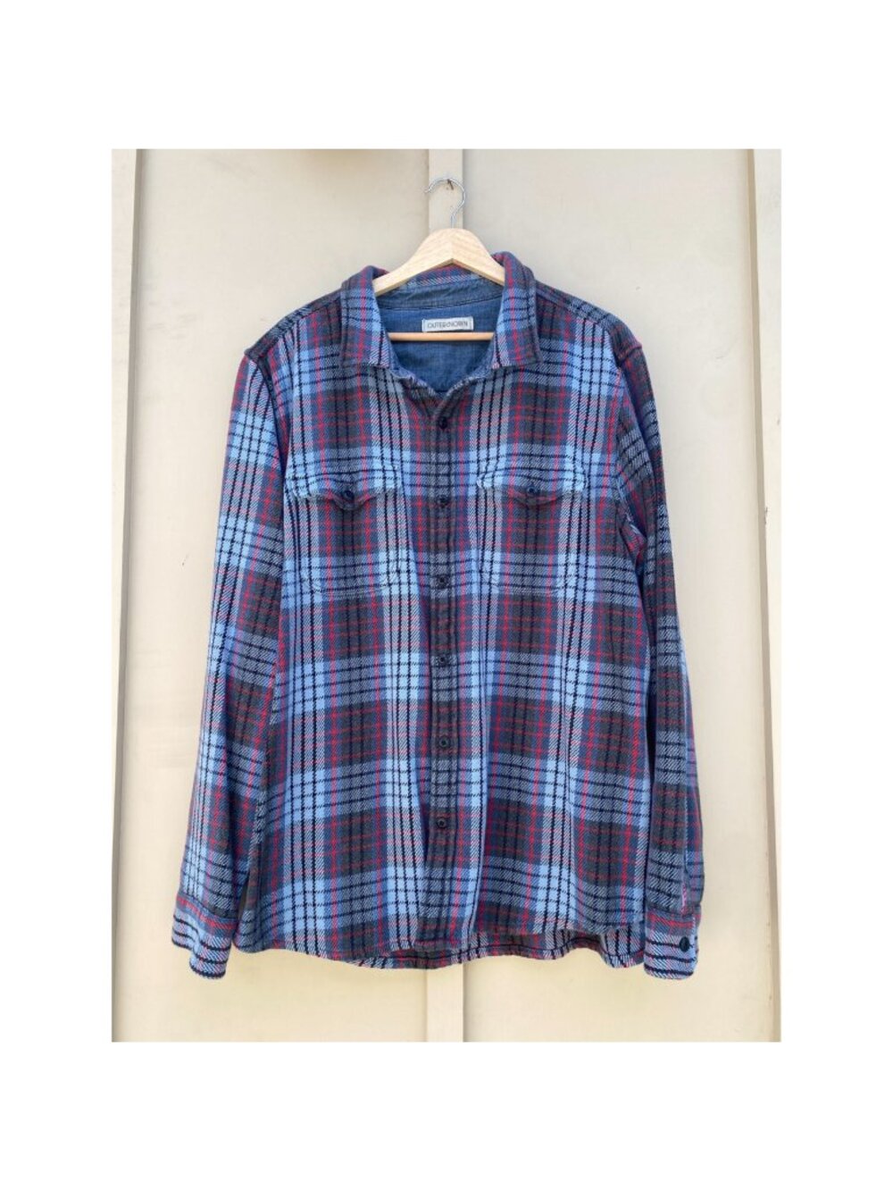 Outerknown Blanket Button-Down Shirt Blue Plaid Cotton